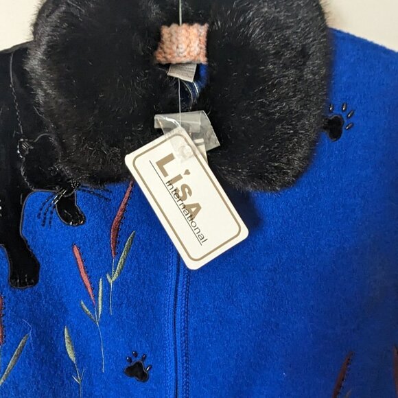 NWT Vintage Wool Faux Fur Panther Cat Vest Jacket Embroidered XL - Picture 2 of 7